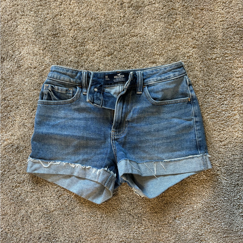 High-Rise Blue Denim Shorts